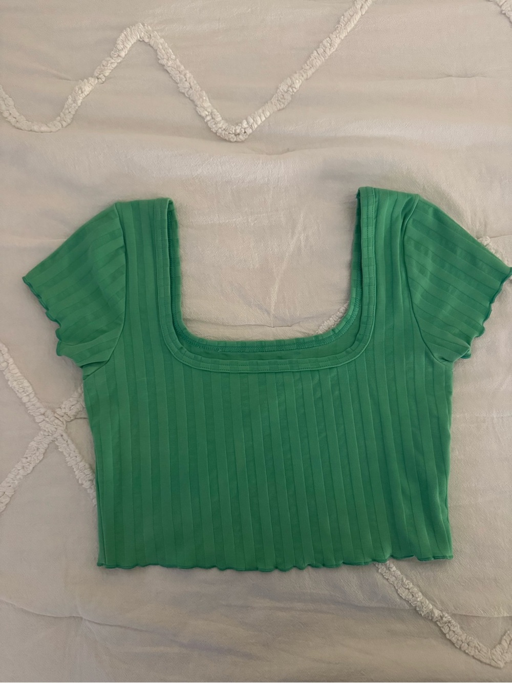 Green Square-Neck Ribbed Crop Top